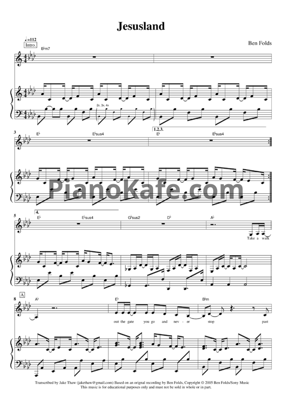 Ноты Ben Folds - Jesusland - PianoKafe.com