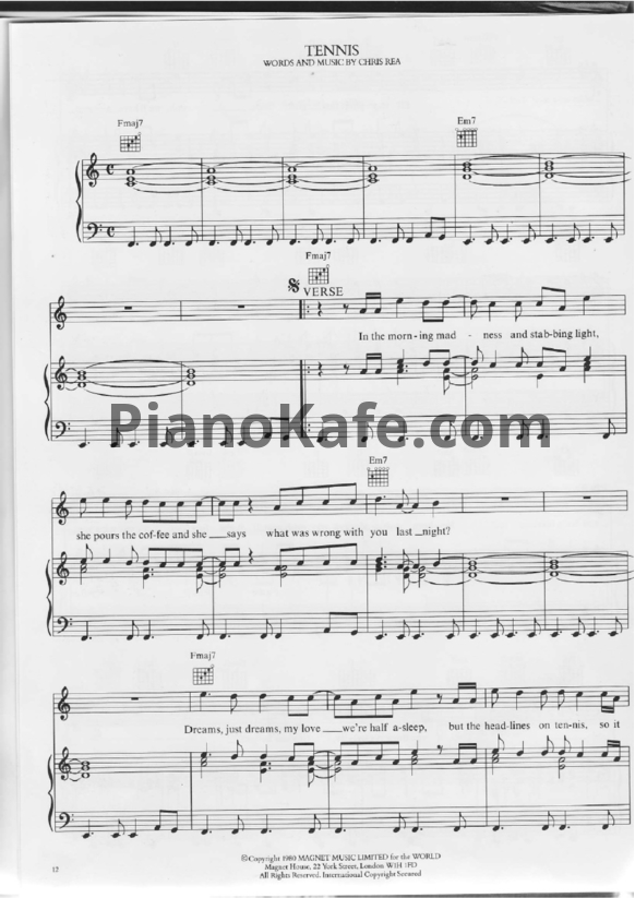 Ноты Chris Rea - Tennis - PianoKafe.com