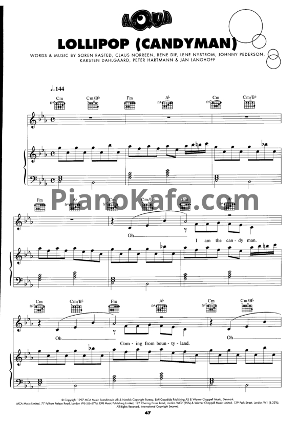 Ноты Aqua - Lollipop (Candyman) - PianoKafe.com