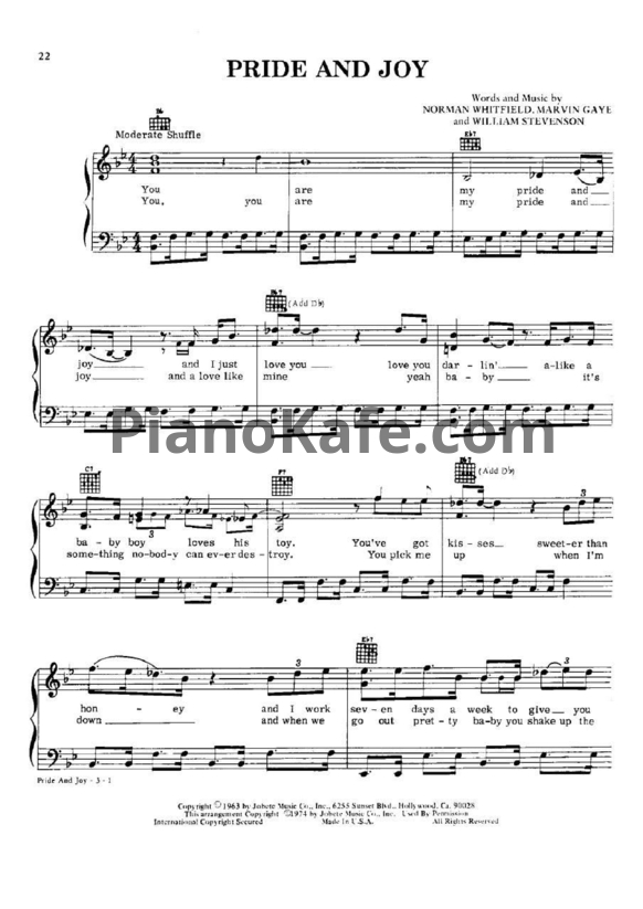 Ноты Marvin Gaye - Pride and joy (Piano solo) - PianoKafe.com