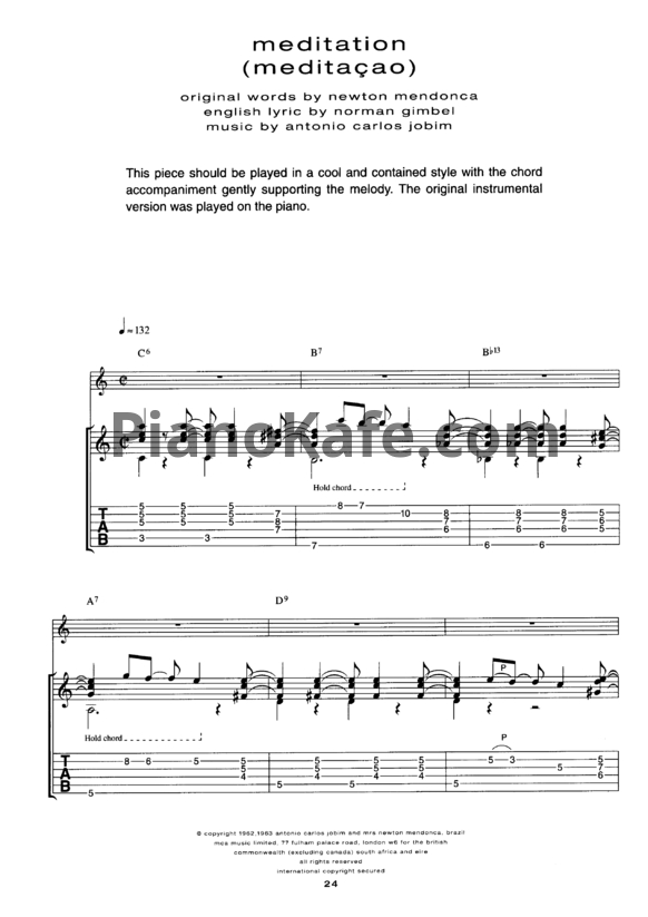 Ноты Antonio Carlos Jobim & Newton Mendonç - Meditation (Voice and Guitar tabs) - PianoKafe.com