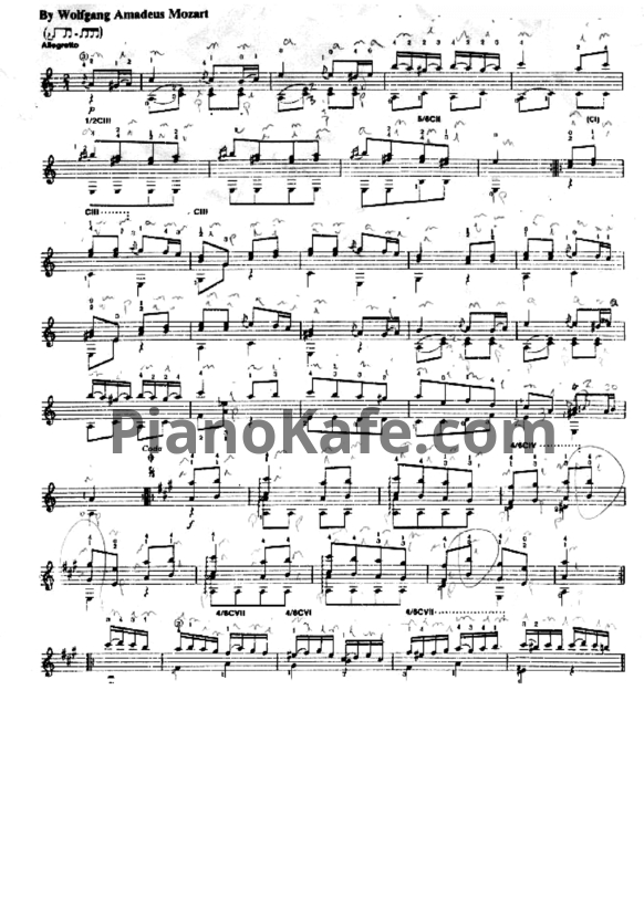 Ноты В. Моцарт - "Турецкое рондо" (Переложение для гитары) - PianoKafe.com