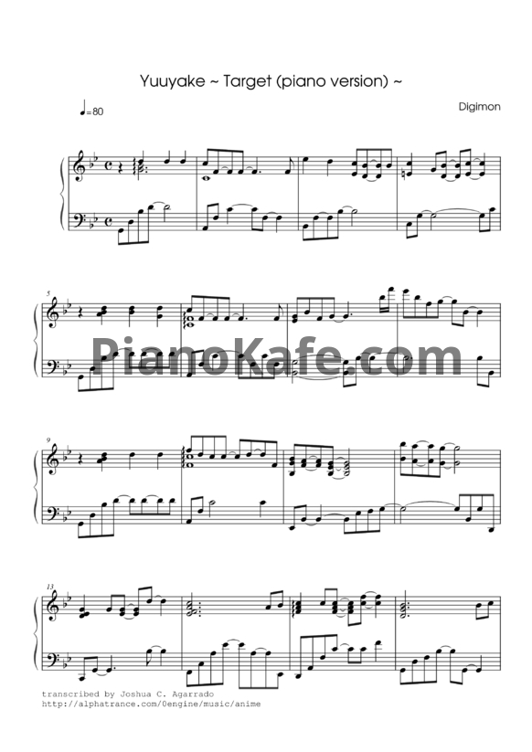Ноты Digimon - Yuuyake target (Piano version) - PianoKafe.com