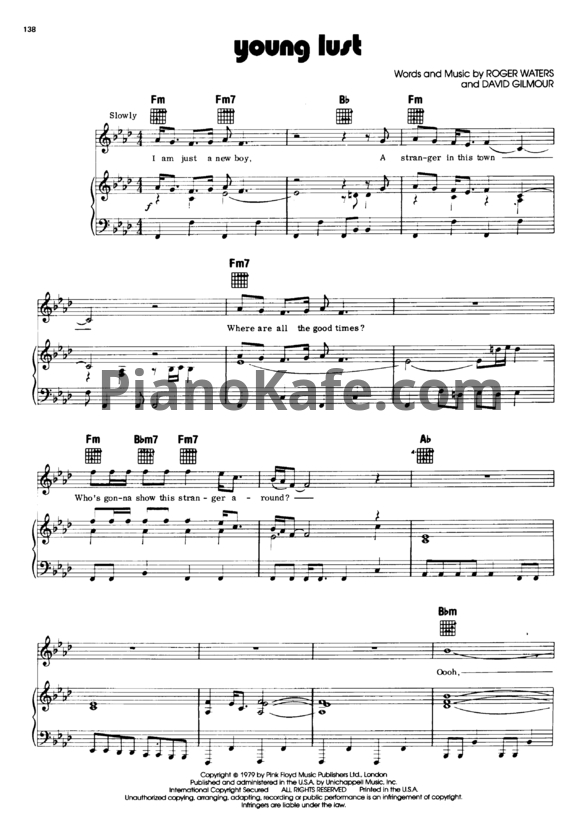 Ноты Pink Floyd - Young lust - PianoKafe.com