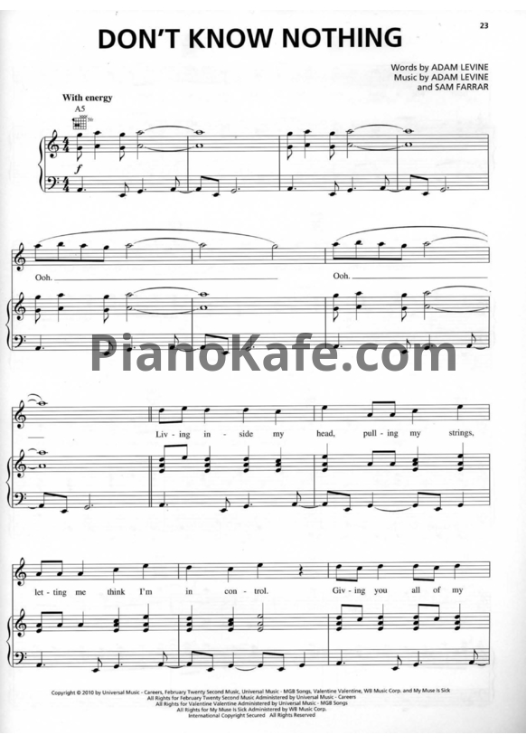 Ноты Maroon 5 - Don't know nothing - PianoKafe.com