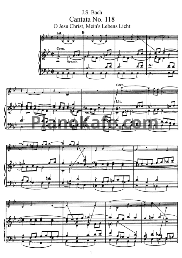 Ноты И. Бах - Кантата №118 "O Jesu Christ, mein's lebens licht" (BWV 118) - PianoKafe.com