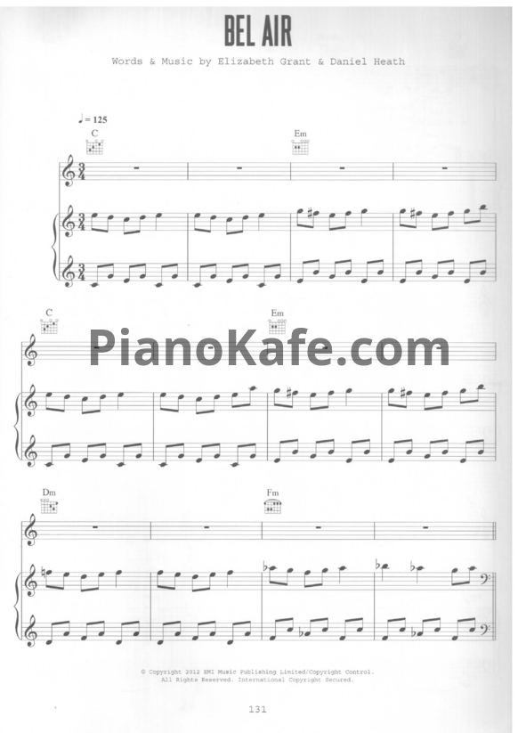 Ноты Lana Del Rey - Bel Air - PianoKafe.com
