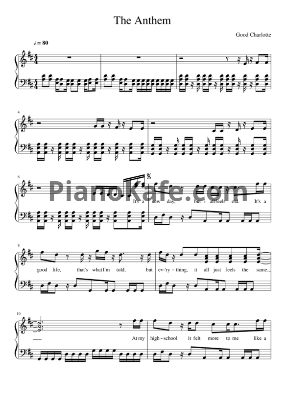Ноты Good Charlotte - The anthem - PianoKafe.com