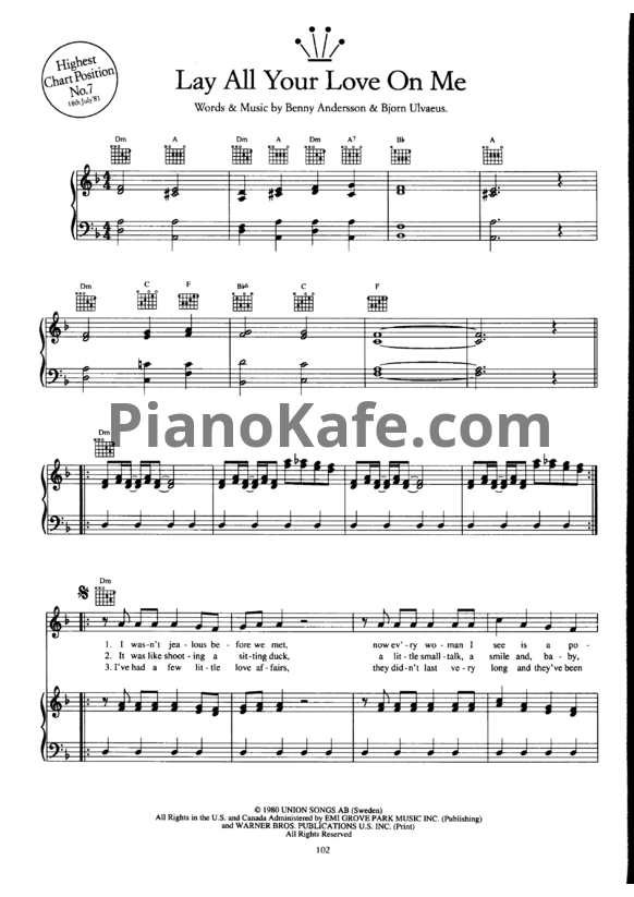 Ноты Abba - Lay all your love on me - PianoKafe.com