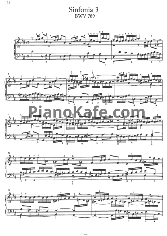 Ноты И. Бах - Симфония №3 (BWV 789) - PianoKafe.com