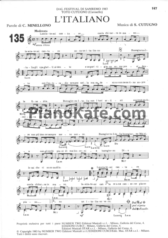 Ноты Toto Cutugno - L'italiano (Версия 2) - PianoKafe.com