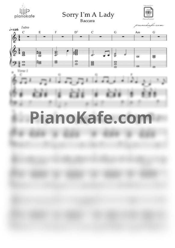 Ноты Baccara - Sorry I'm a lady (C-dur) - PianoKafe.com