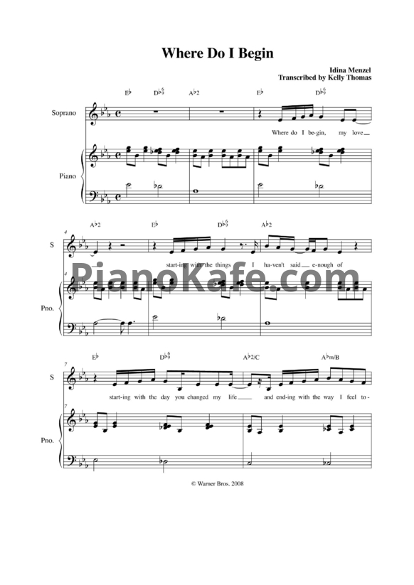Ноты Idina Menzel - Where Do I Begin - PianoKafe.com