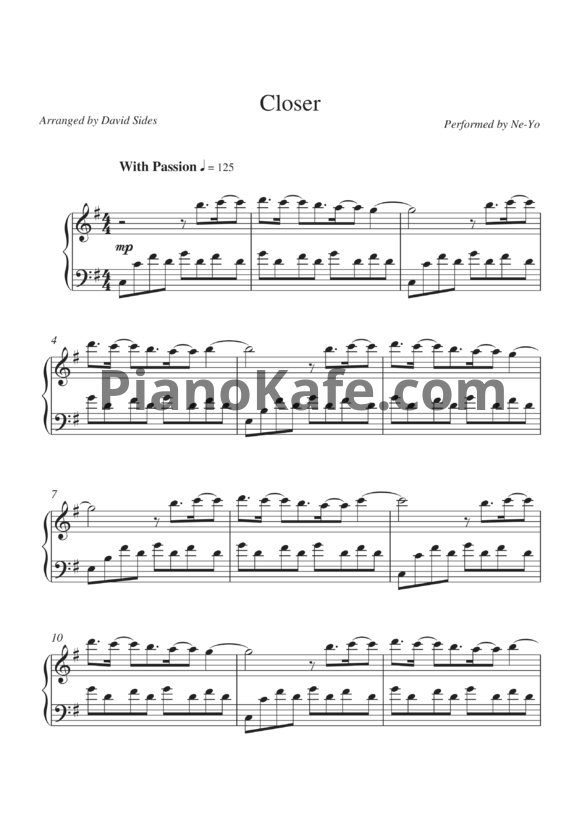 Ноты Ne-Yo - Closer - PianoKafe.com