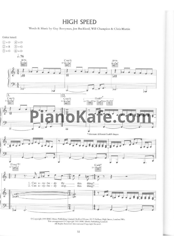 Ноты Coldplay - High speed - PianoKafe.com