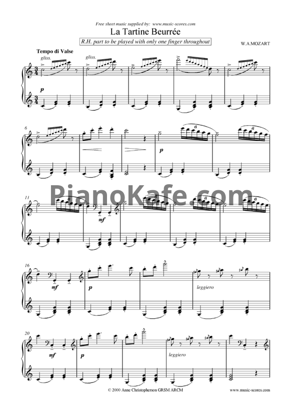Ноты В. Моцарт - Хлеб с маслом - PianoKafe.com