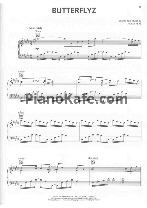 Ноты Alicia Keys - Butterflyz - PianoKafe.com