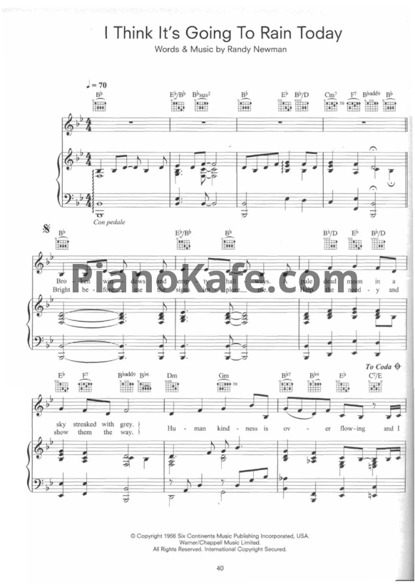 Ноты Katie Melua - I think it's going to rain today - PianoKafe.com