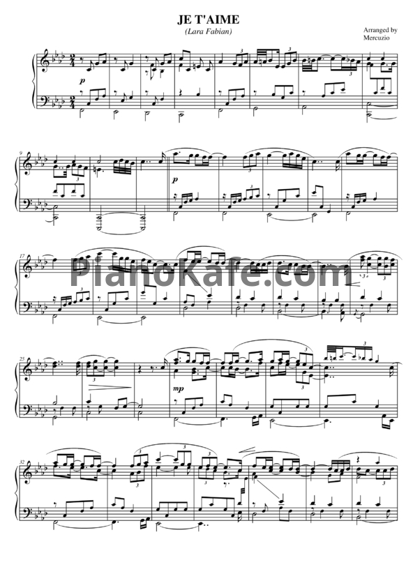 Ноты Lara Fabian - Je t'aime (Версия 2) - PianoKafe.com