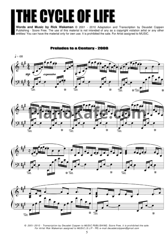 Ноты Rick Wakeman - The cycle of life - PianoKafe.com