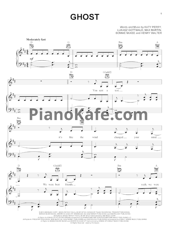 Ноты Katy Perry - Ghost - PianoKafe.com