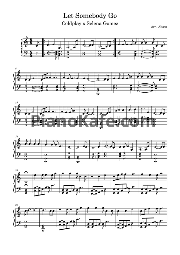 Ноты Coldplay X Selena Gomez - Let somebody go - PianoKafe.com