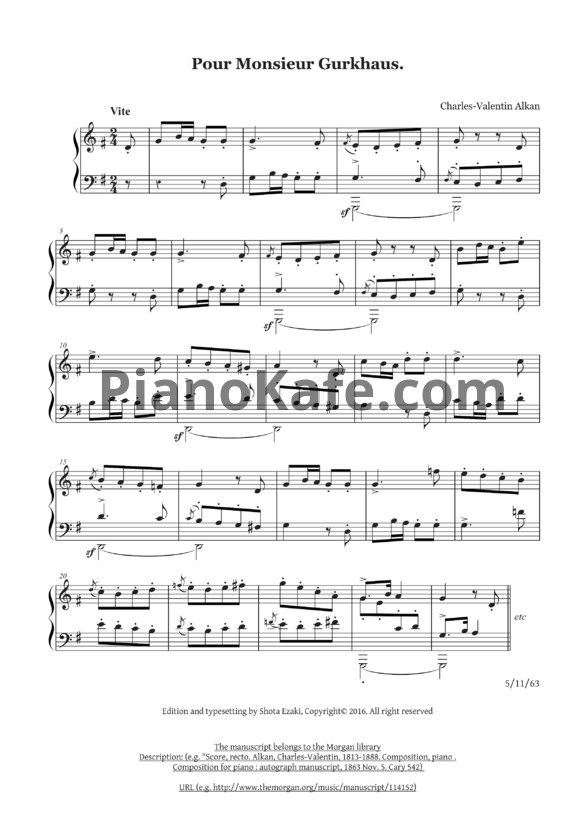 Ноты Шарль Алькан - Pour monsieur gurkhaus - PianoKafe.com