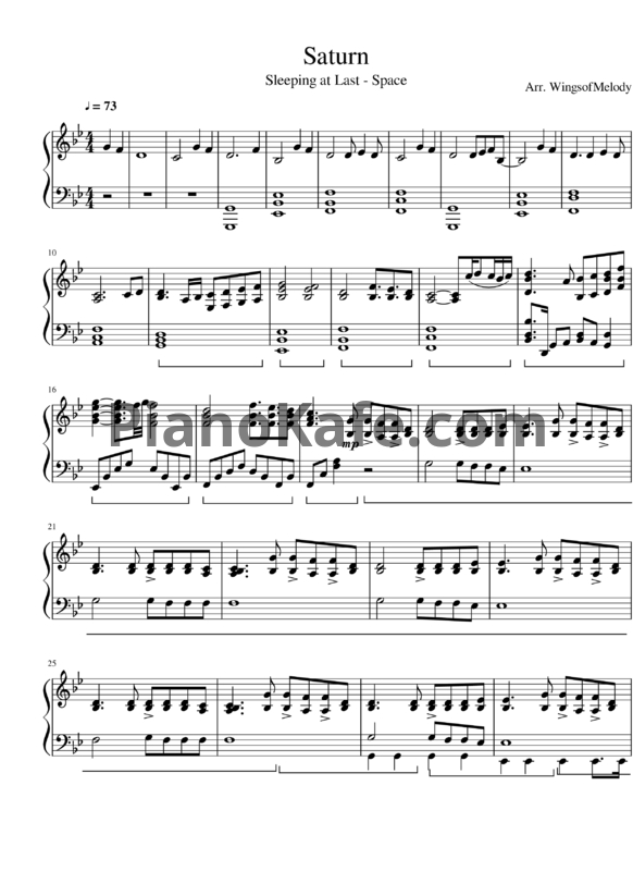 Ноты Sleeping At Last - Saturn - PianoKafe.com