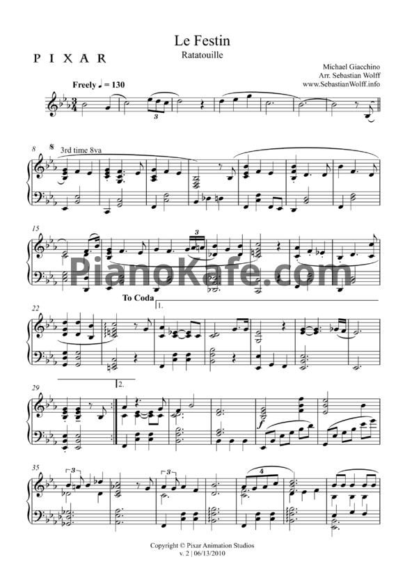 Ноты Michael Giacchino - Le festin - PianoKafe.com