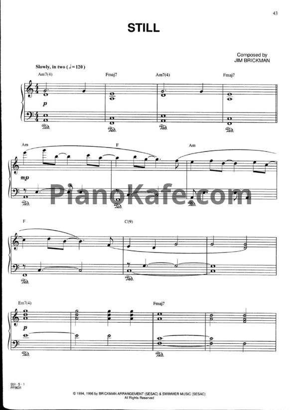Ноты Jim Brickman - Still - PianoKafe.com
