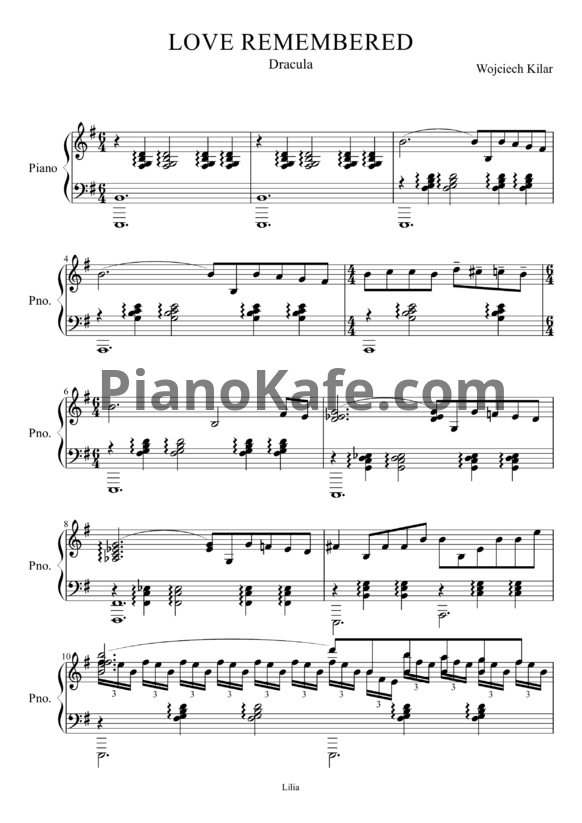 Ноты Wojciech Kilar - Love remembered - PianoKafe.com