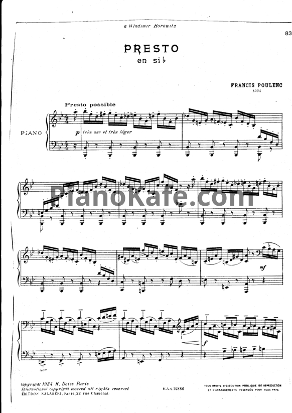 Ноты Франсис Пуленк - Presto (Версия 2) - PianoKafe.com