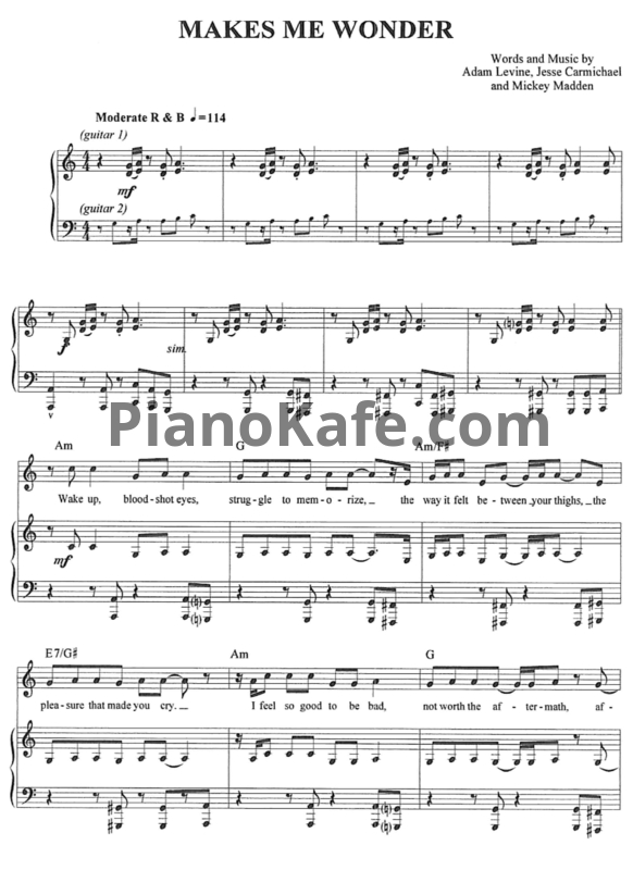 Ноты Maroon 5 - Makes me wonder - PianoKafe.com