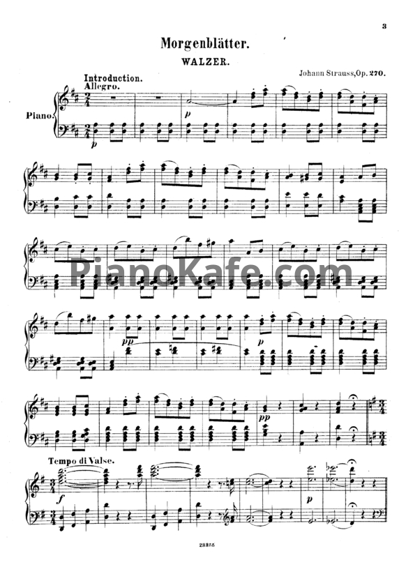 Ноты Иоганн Штраус (сын) - Вальс "Morgenblätter" (Утренние газеты) (Op. 279) - PianoKafe.com