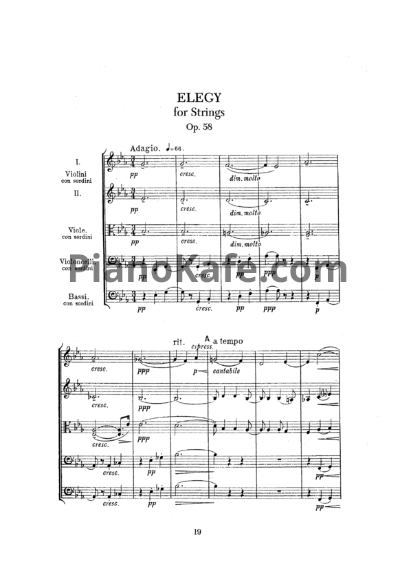 Ноты Эдуард Элгар - Элегия (Партитура, Op. 58) - PianoKafe.com