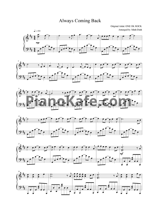 Ноты One OK Rock - Always coming back - PianoKafe.com