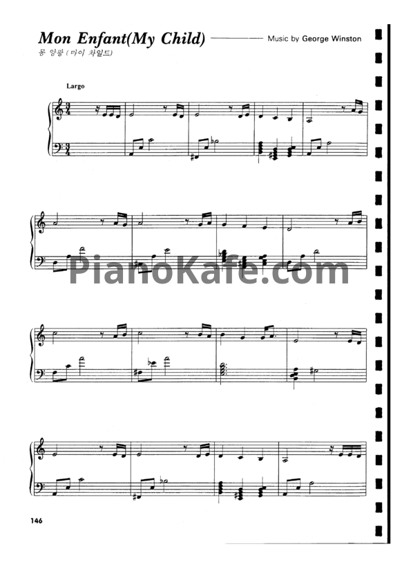 Ноты George Winston - Mon enfant (My child) - PianoKafe.com