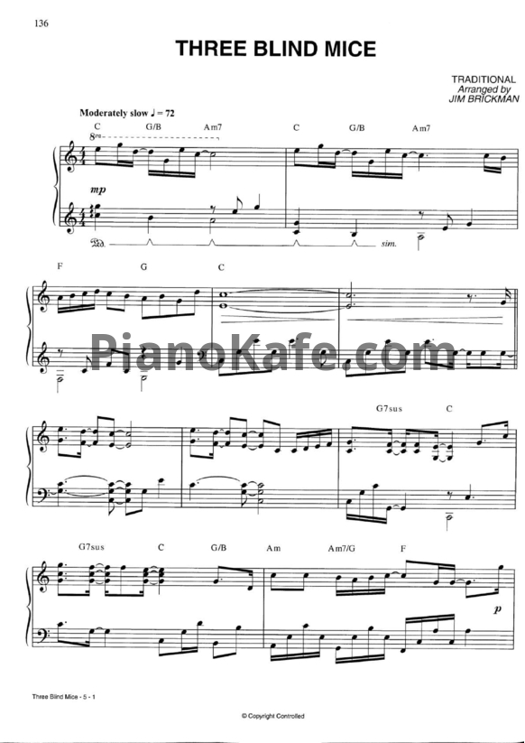 Ноты Jim Brickman - Three blind mice - PianoKafe.com