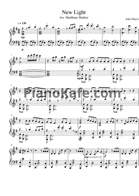 Ноты John Mayer - New light - PianoKafe.com