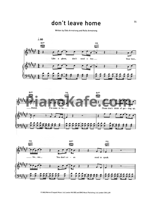 Ноты Dido - Don't leave home - PianoKafe.com