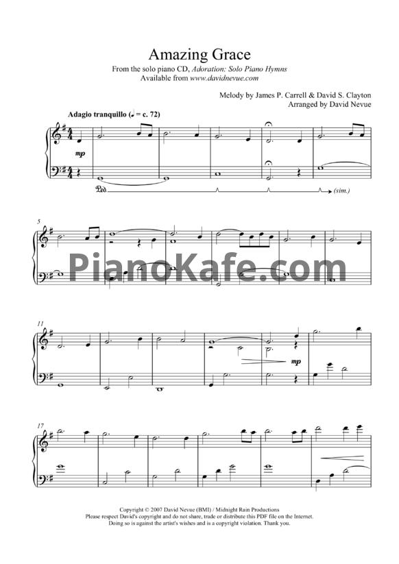 Ноты David Nevue - Amazing Grace - PianoKafe.com