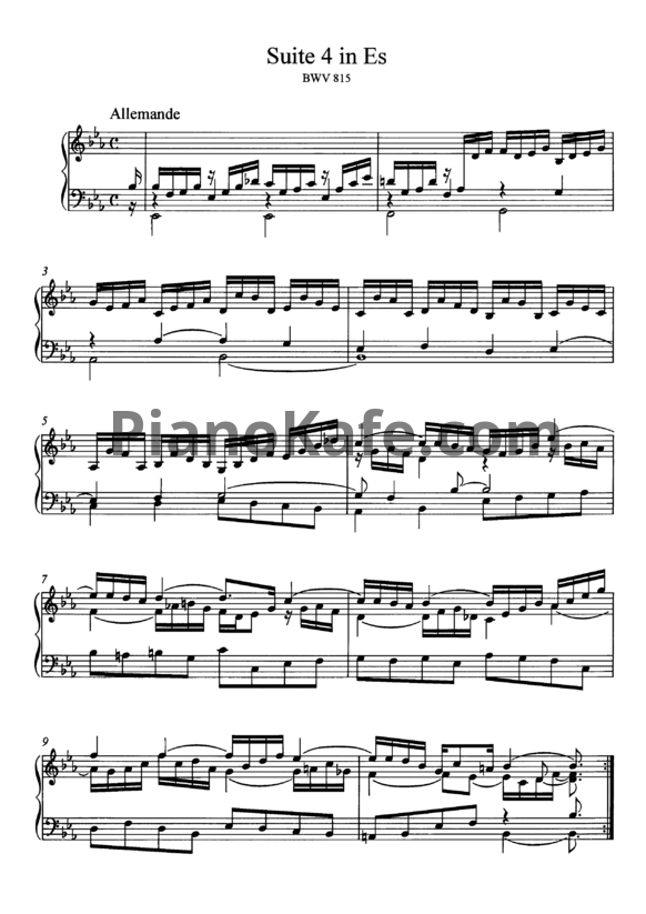Ноты И. Бах - Сюита №4 ми-бемоль мажор (BWV 815) - PianoKafe.com