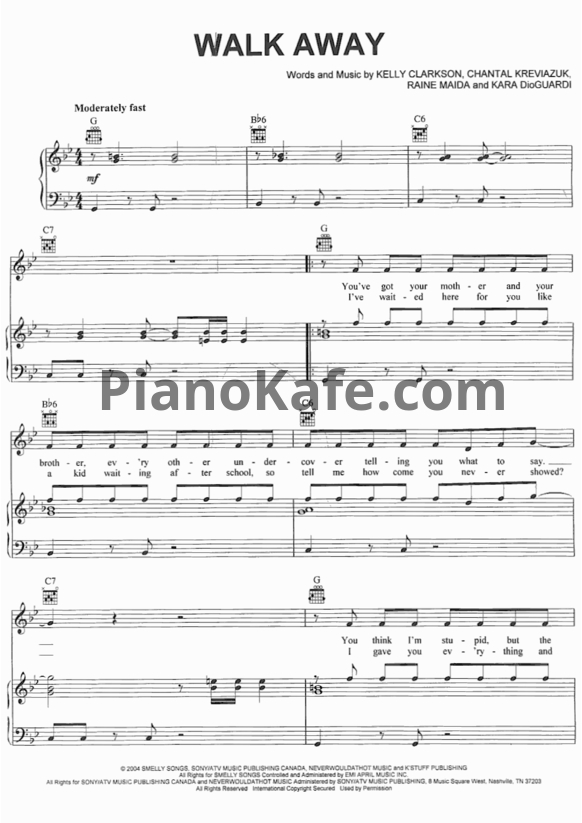 Ноты Kelly Clarkson - Walk away - PianoKafe.com