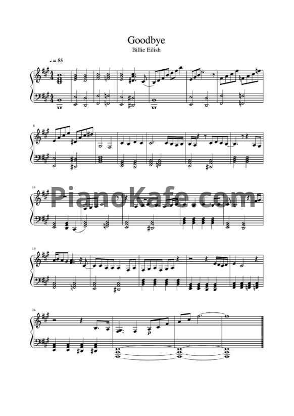 Ноты Billie Eilish - Goodbye - PianoKafe.com