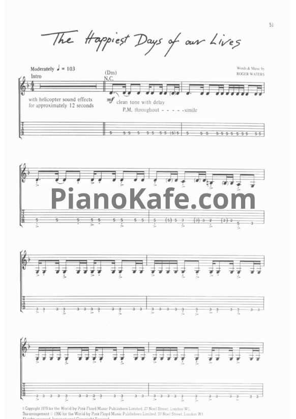 Ноты Pink Floyd - The happiest days of our lives (Guitar tabs) - PianoKafe.com