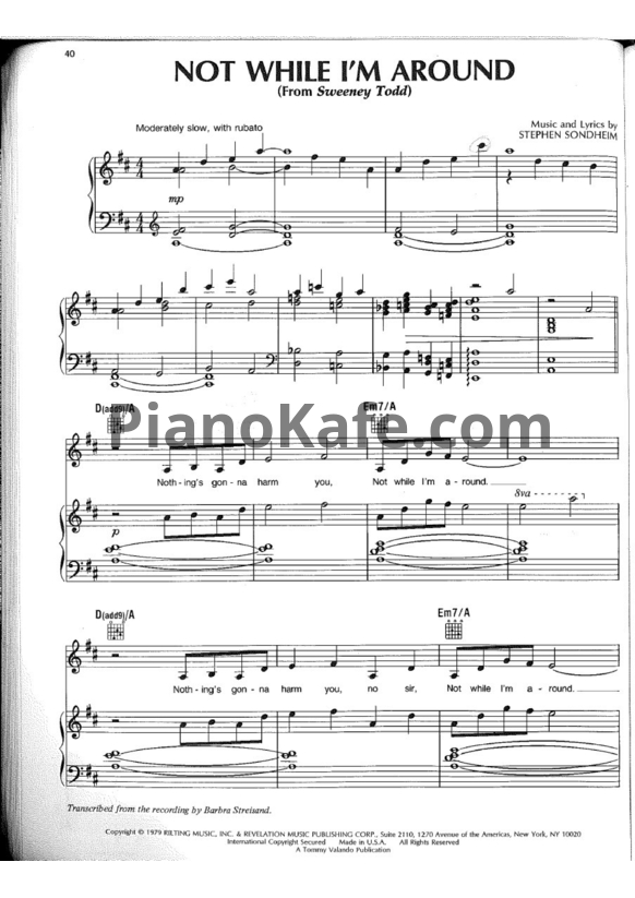 Ноты Barbra Streisand - Not While I’m Around - PianoKafe.com