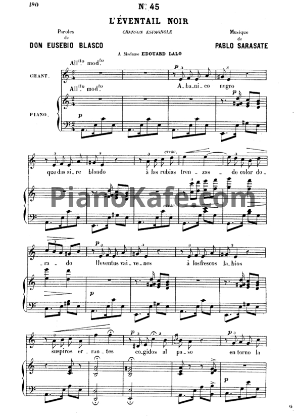 Ноты Пабло де Сарасате - L'éventail noir (№45) - PianoKafe.com