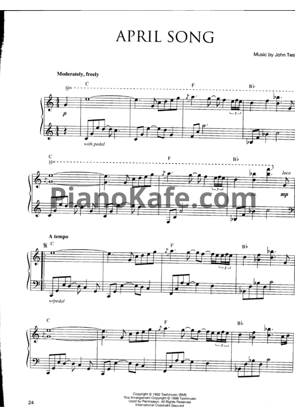 Ноты John Tesh - April song - PianoKafe.com