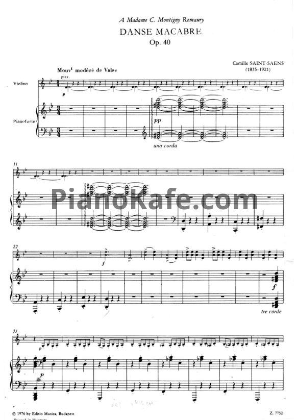 Ноты Камиль Сен-Санс - Симфоническая поэма "Пляски смерти" (Op. 40, скрипка, фортепиано) - PianoKafe.com