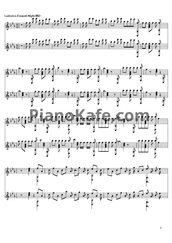Ноты Ludovico Einaudi - Night - PianoKafe.com